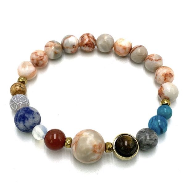 Red Veined White Onyx Solar System Bracelet 7cm